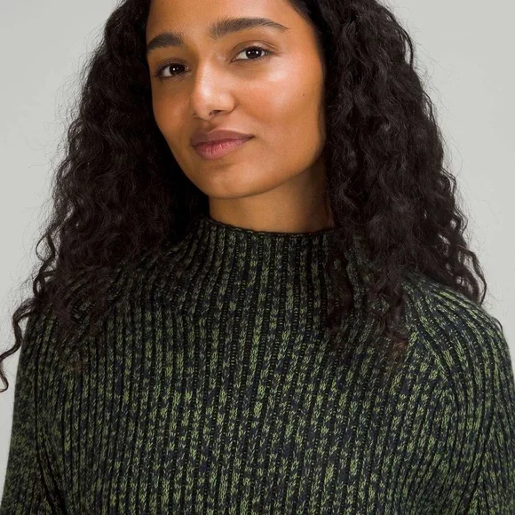 Lululemon Cotton-Cashmere Blend Mock Neck Sweater- Green and Black Knit - Picture 4 of 6